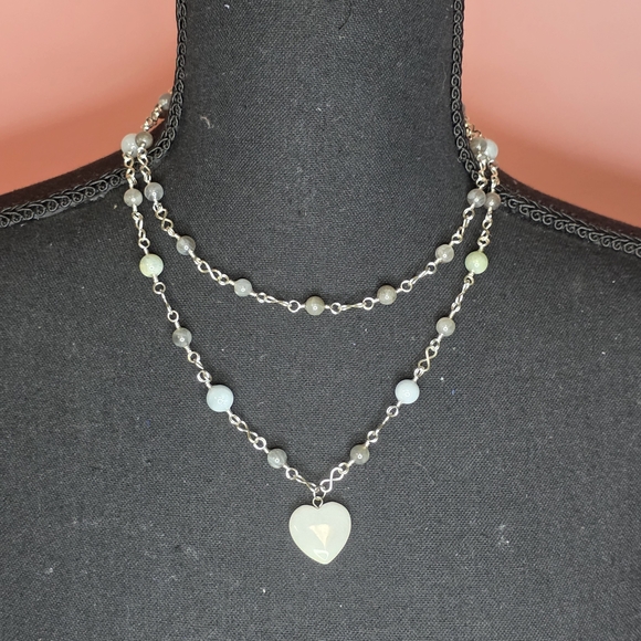 no brand Jewelry - Elegant Snow Quartz Heart Necklace with Moonstone & Morganite